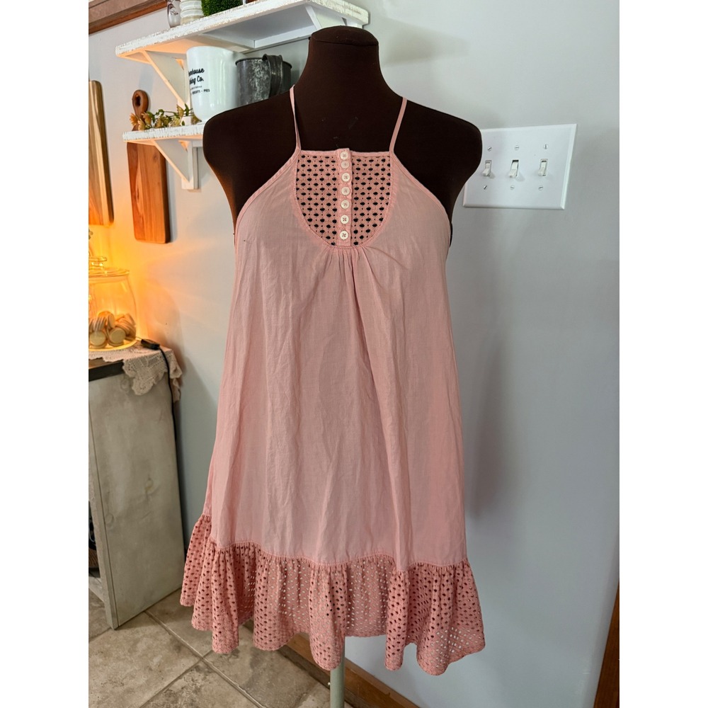 Intimately Free People Slip‎ Dress XS Pink Eyelet Lace Boho Babydoll cottagecore